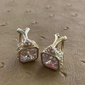 Judith RIPKA gold cushion cut DIAMONIQUE earrings